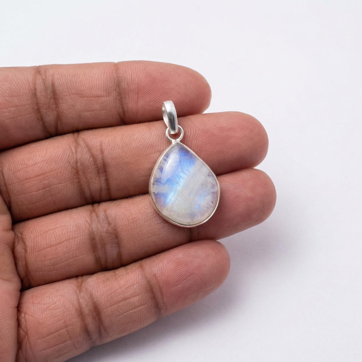 Teardrop Moonstone Pendant – 925 Sterling Silver Boho Gemstone Necklace