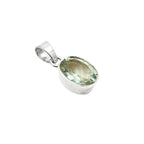 Green Amethyst Oval Pendant in 925 Sterling Silver – Faceted Solitaire Necklace Charm, Minimalist Light Green Gemstone Jewelry Gift for Her
