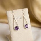 Amethyst Drop Earrings 925 Sterling Silver | Round Gemstone Dangle | February Birthstone | Handmade Jewelry
