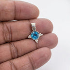 Sterling Silver Blue Topaz Starburst Pendant – Minimalist Sky Blue Gemstone Necklace