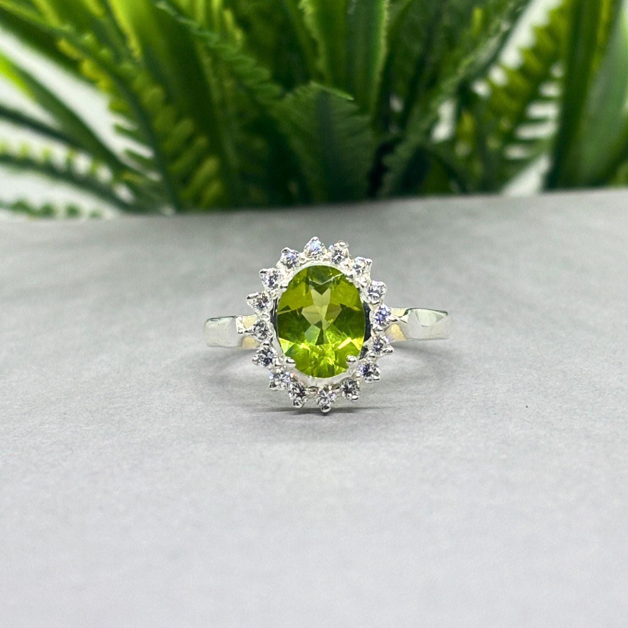 Natural Peridot & CZ Ring | 925 Sterling Silver | Gemstone Band | Handmade Ring Jaipur