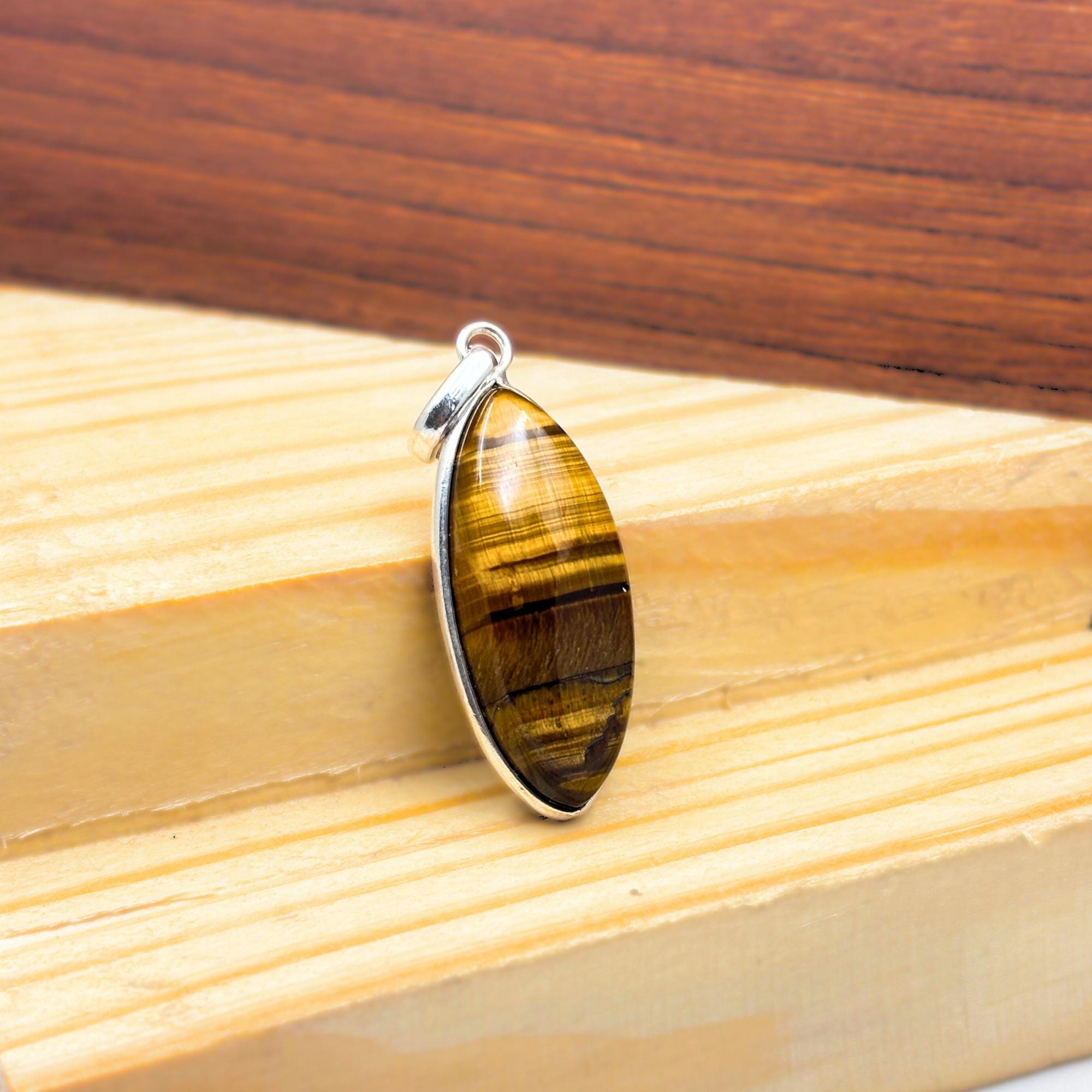 Tiger Eye Pendant Necklace, Handmade 925 Sterling Silver Necklace, Protection Jewelry, Healing Crystal Gift for Her