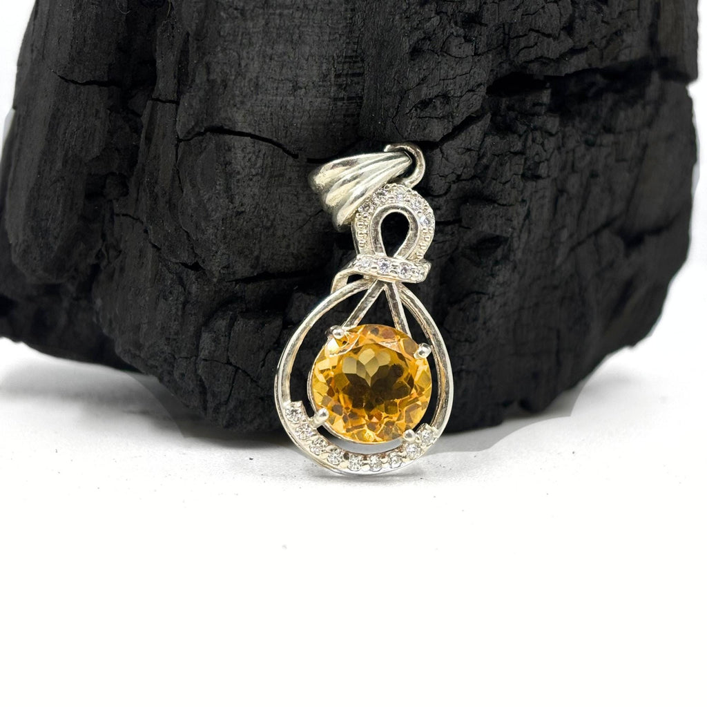 Citrine Halo Pendant - Sterling Silver, November Birthstone Jewelry