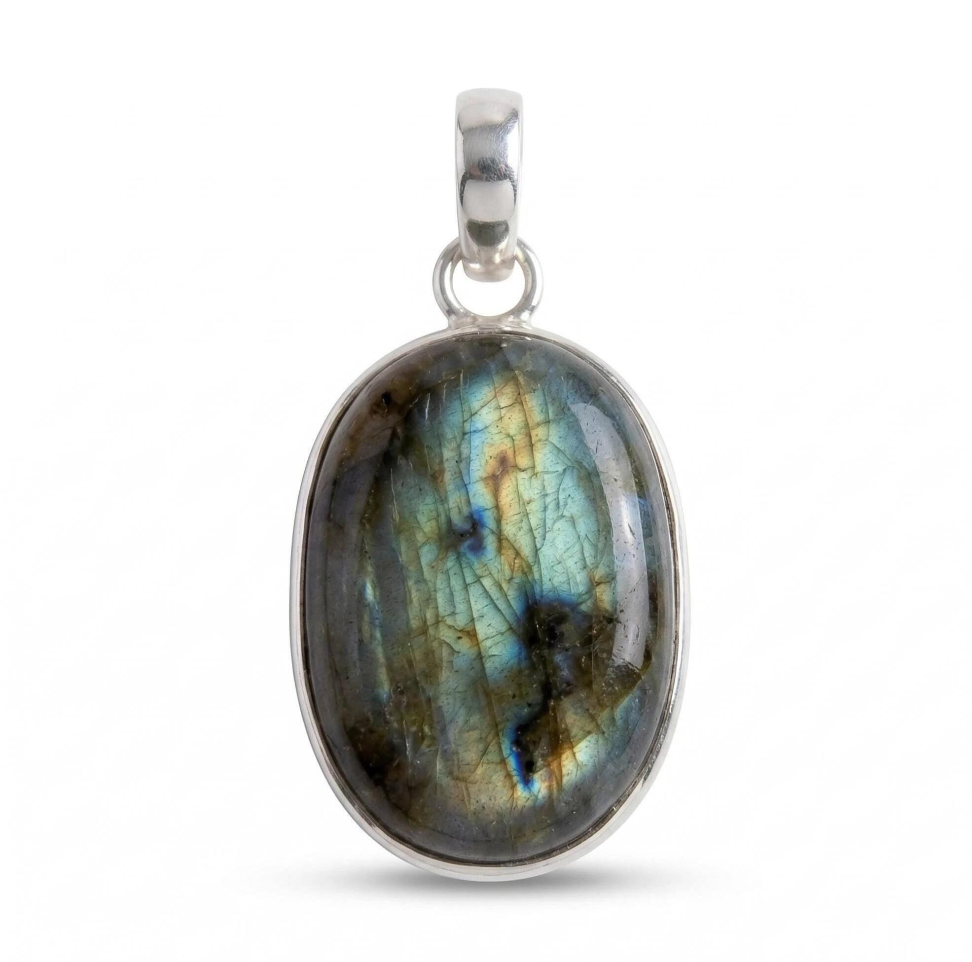 Labradorite Oval Pendant: Sterling Silver Celestial Necklace