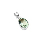 Green Amethyst Oval Pendant in 925 Sterling Silver – Faceted Solitaire Necklace Charm, Minimalist Light Green Gemstone Jewelry Gift for Her