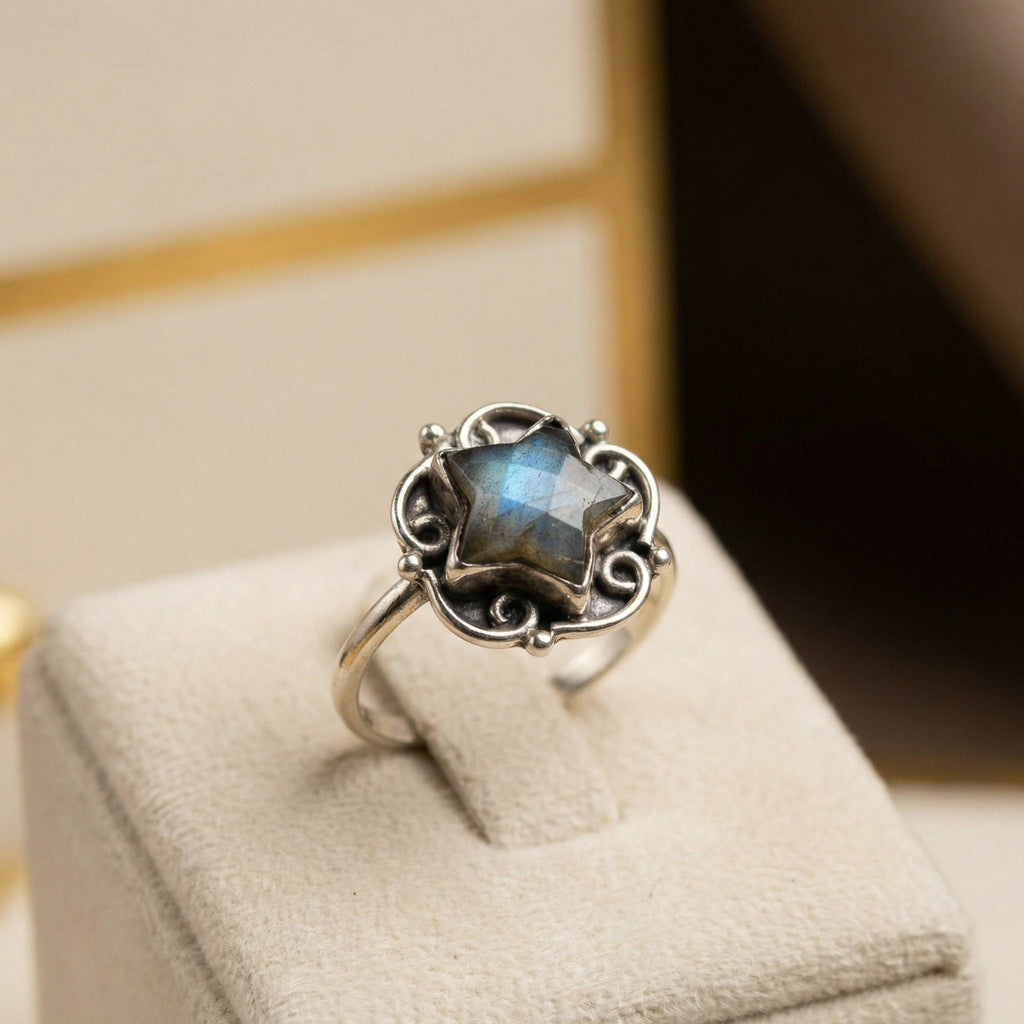 Labradorite Star Ring: Adjustable Sterling Silver Celestial Jewelry