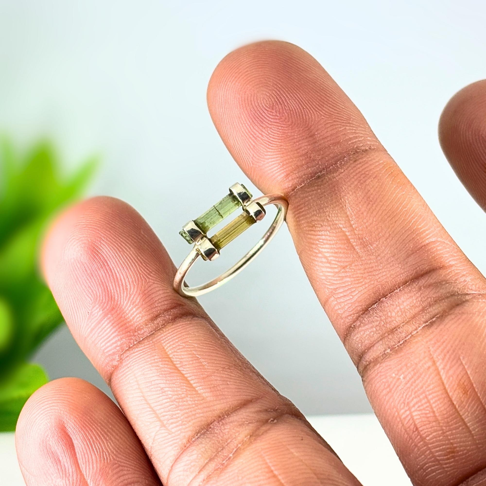 Raw Multi-Tourmaline Bar Sterling Silver Ring | Handmade Gemstone Stacking Ring | Minimalist Open Band Jewelry