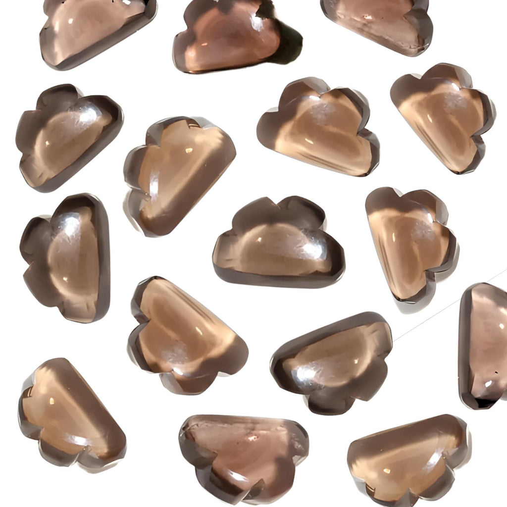 Smoky Quartz Cloud Charms, Carved Briolettes, 11mm