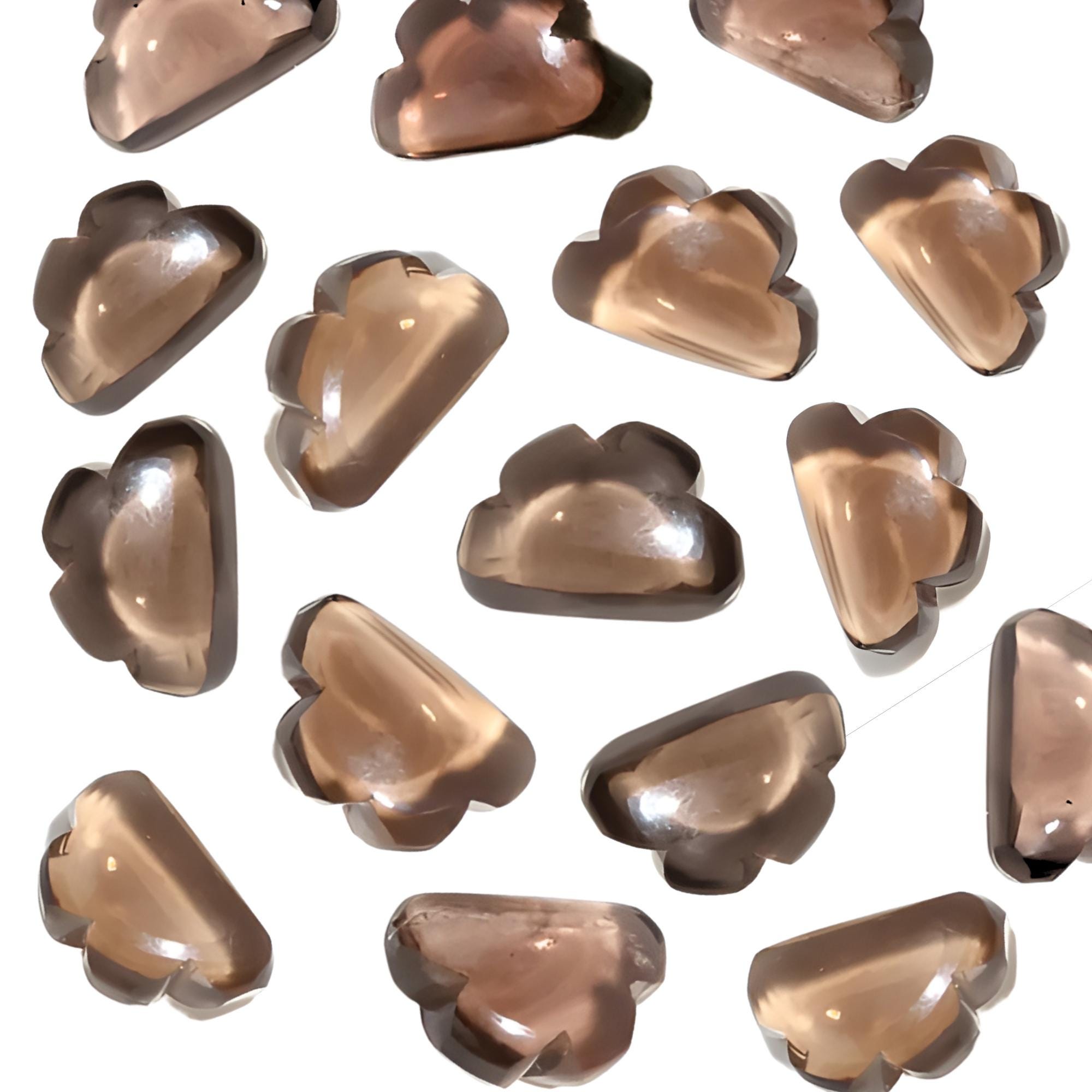 Smoky Quartz Cloud Charms, Carved Briolettes, 11mm