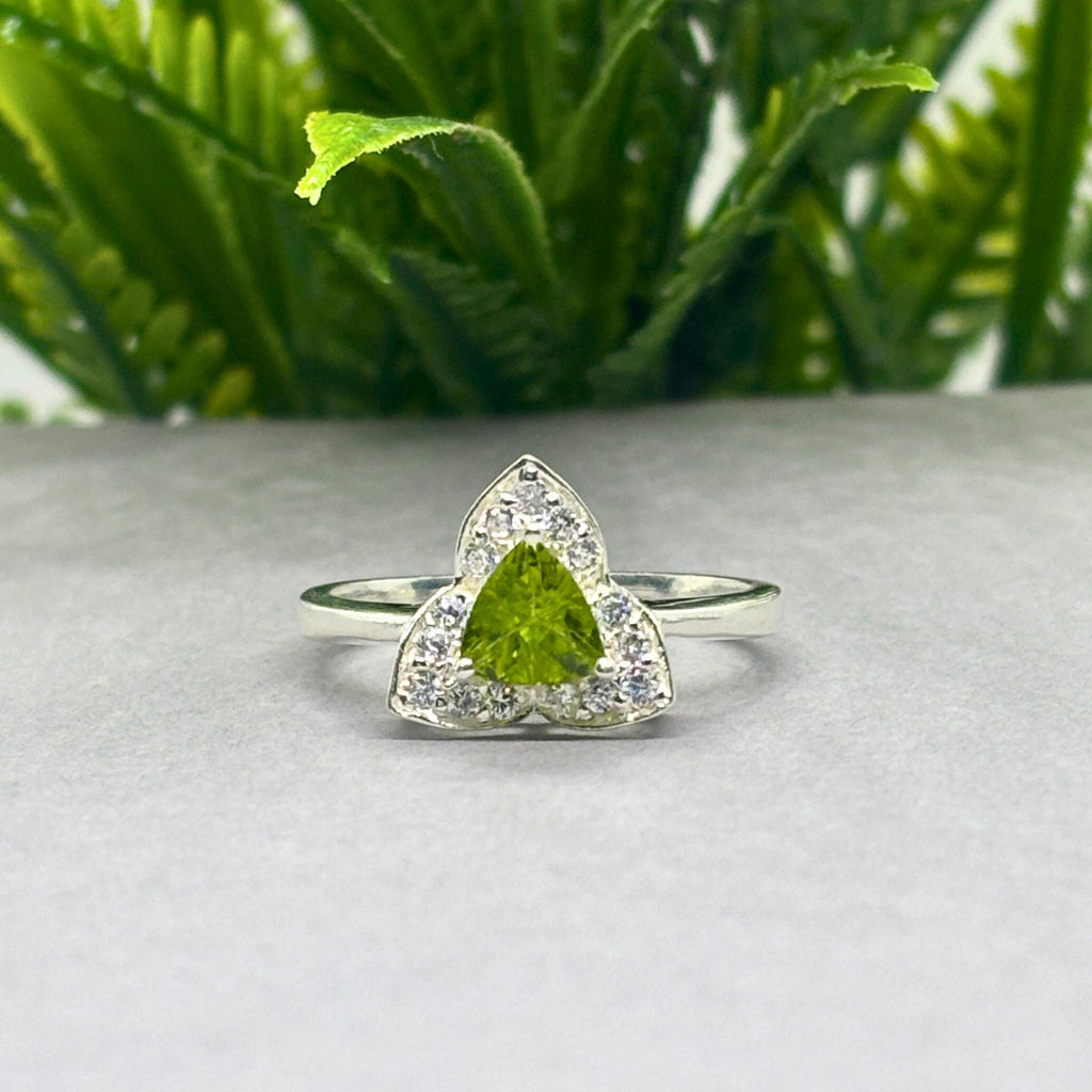 Natural Peridot & CZ Ring | 925 Sterling Silver | Gemstone Band | Handmade Ring Jaipur