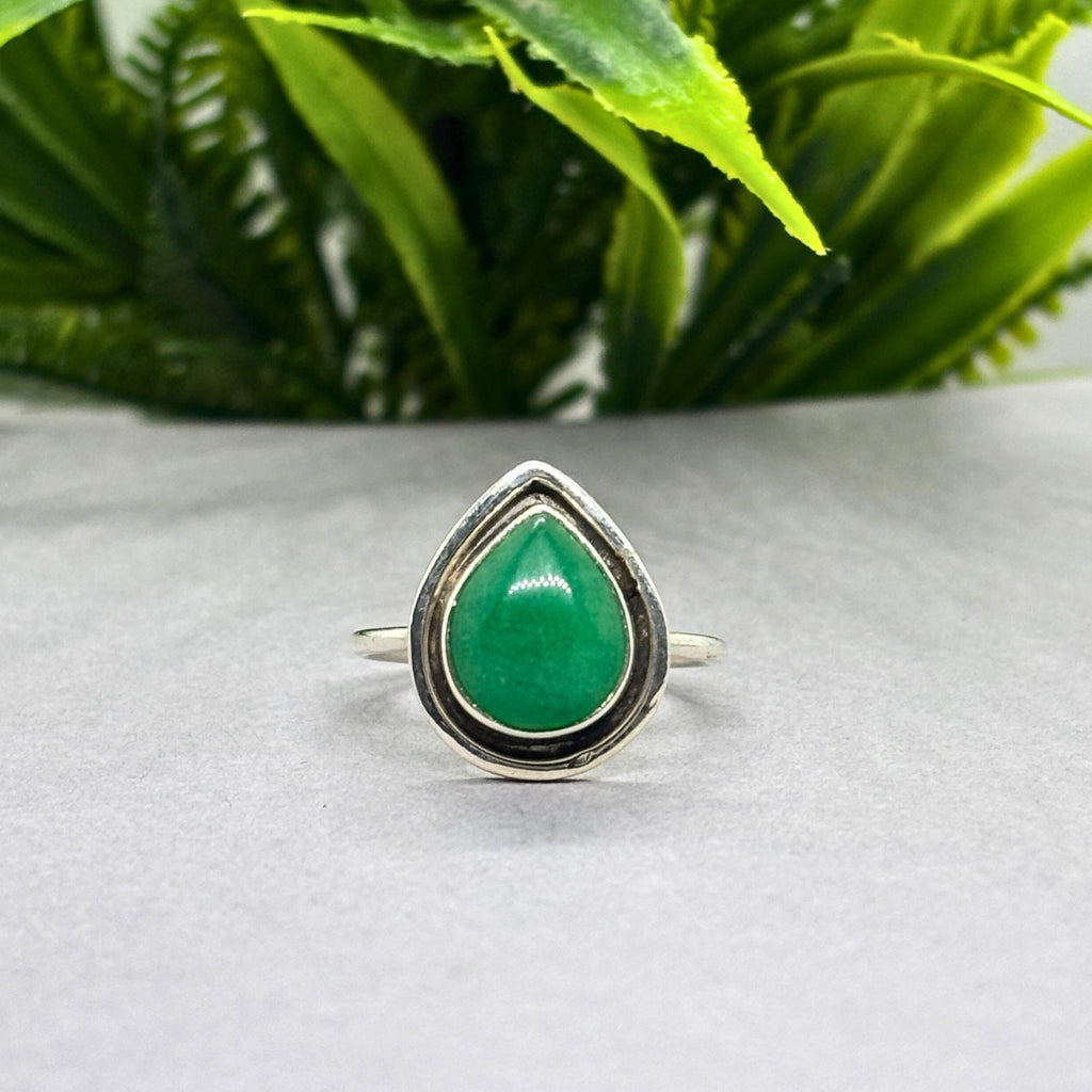 Natural Green Onyx Ring | 925 Sterling Silver | Boho Gemstone Band | Handmade Jaipur