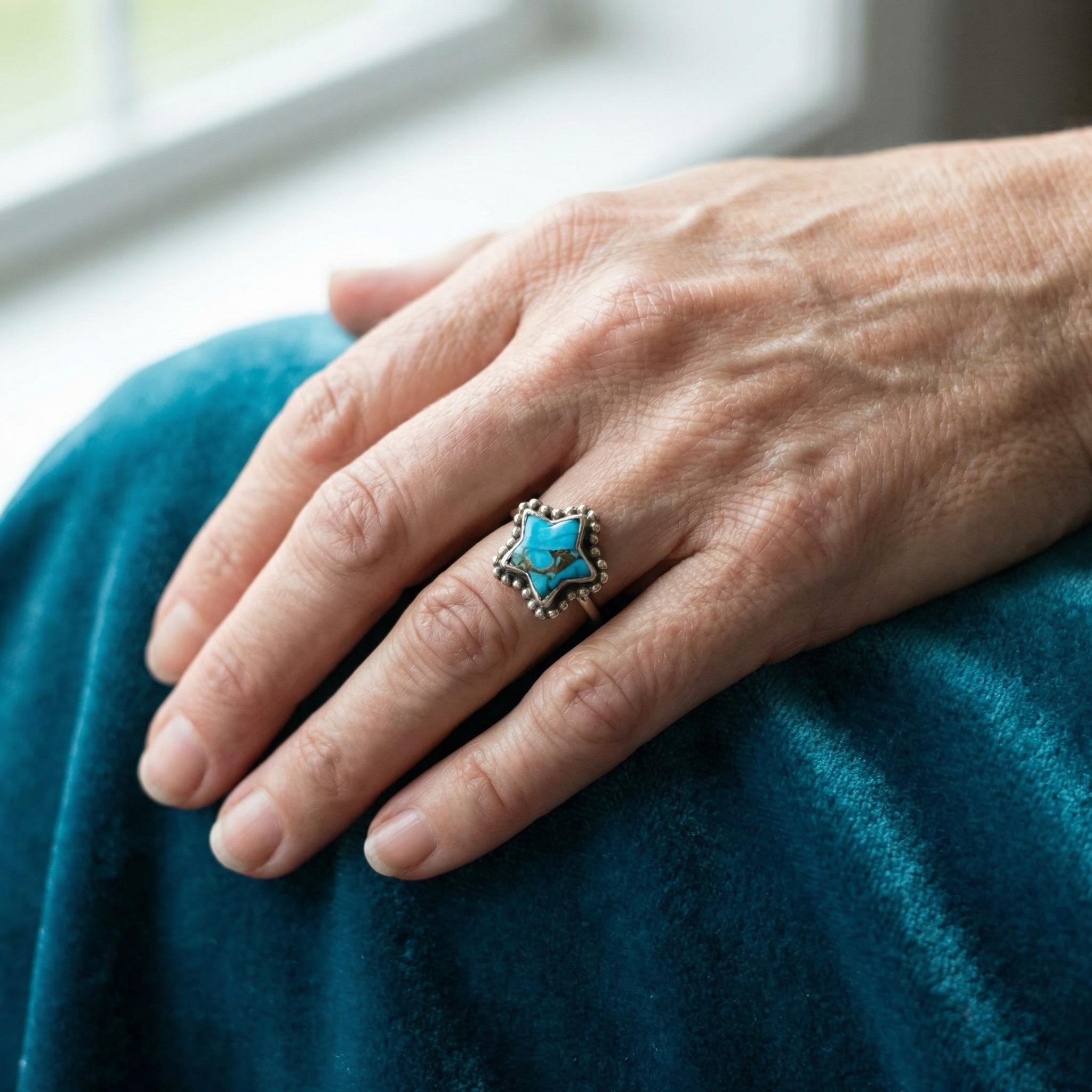 Natural Turquoise Ring | 925 Sterling Silver | December Birthstone | Boho Gemstone Band | Handmade in Jaipur
