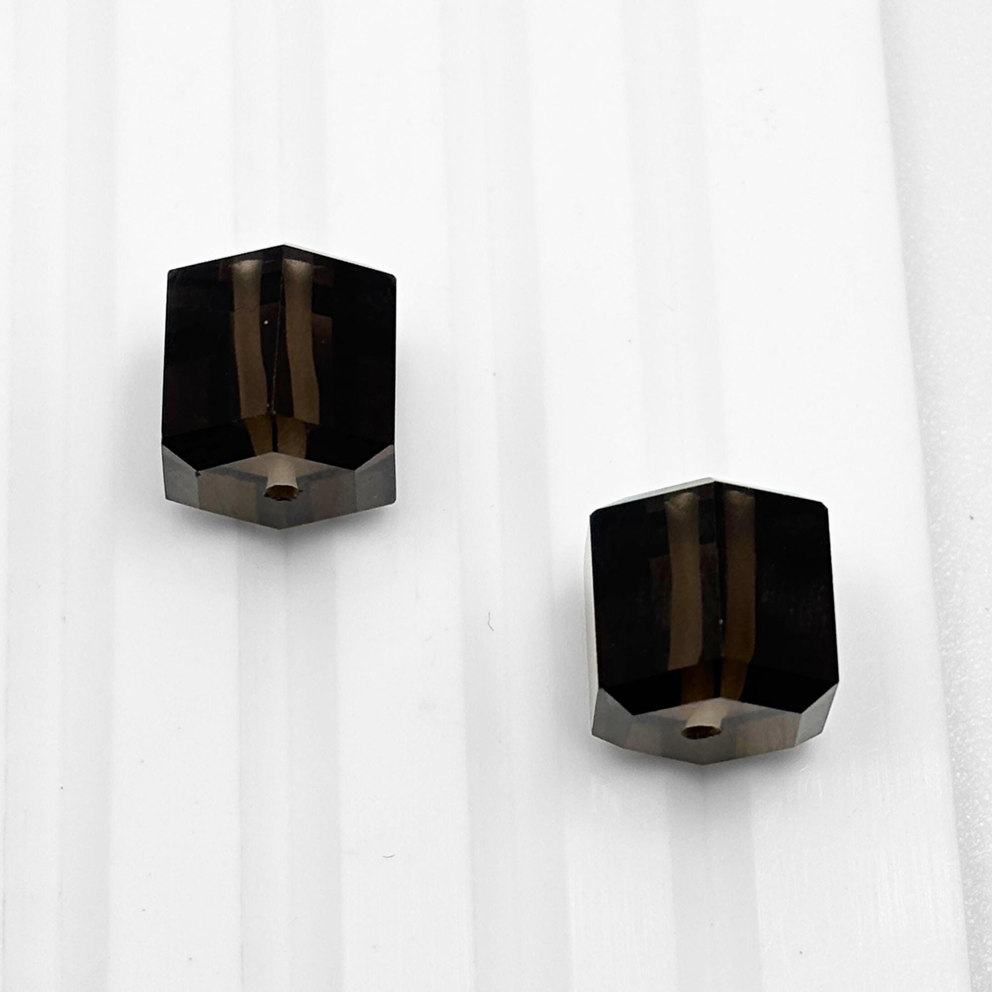 Smoky Quartz Beads: 10mm Faceted Cube, DIY Jewelry (2 Pcs)