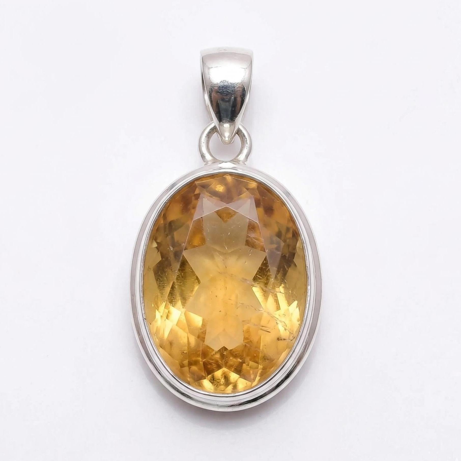 Oval Citrine Sterling Silver Pendant – November Birthstone, Golden Gemstone Charm