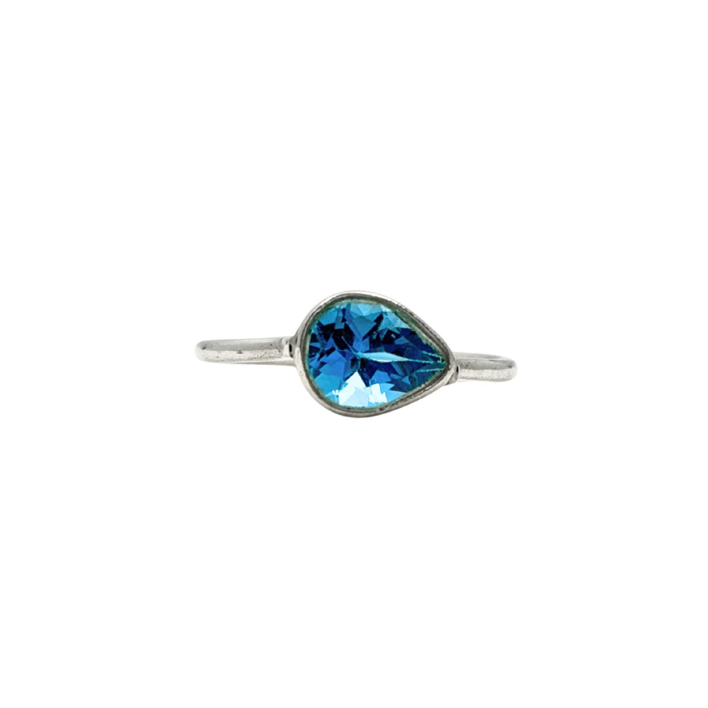 Blue Topaz Pear Ring – 925 Sterling Silver, Faceted Gemstone Solitaire, Handmade December Birthstone Gift