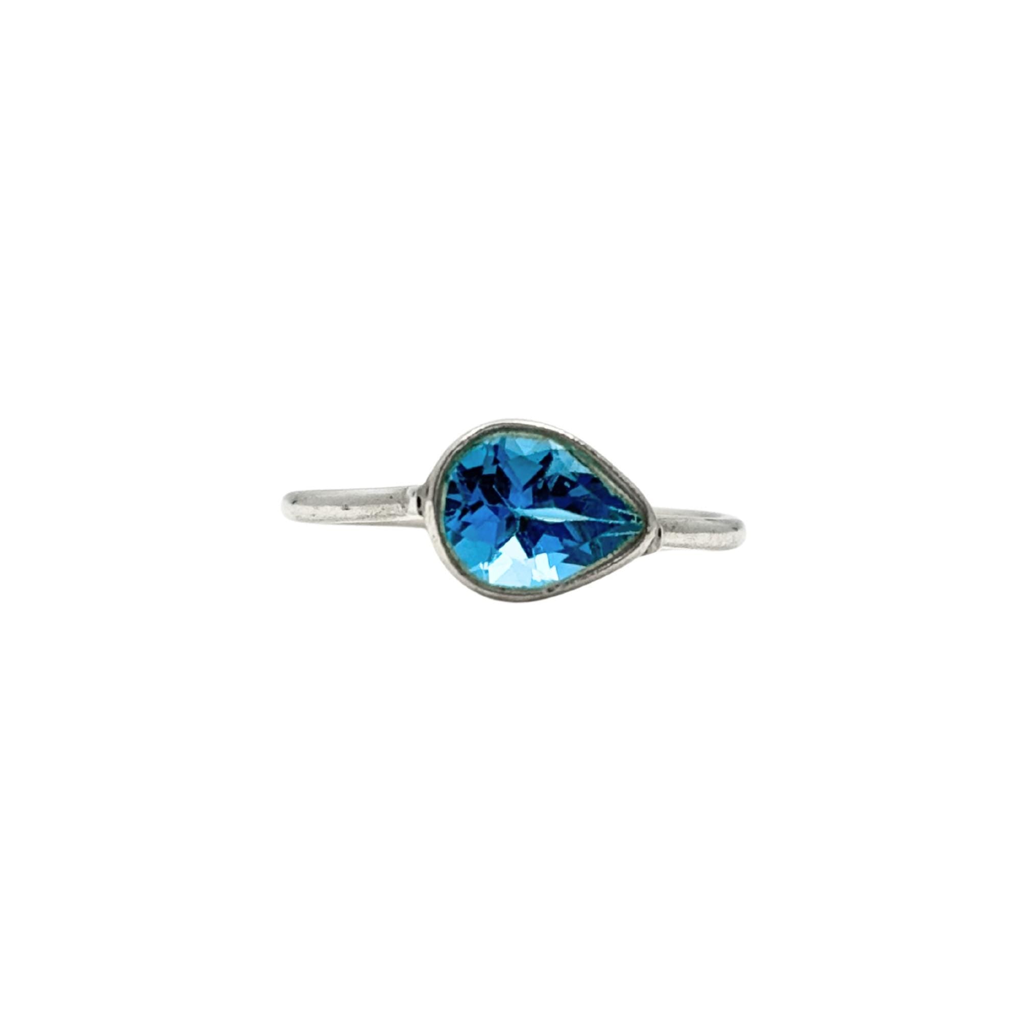 Blue Topaz Pear Ring – 925 Sterling Silver, Faceted Gemstone Solitaire, Handmade December Birthstone Gift