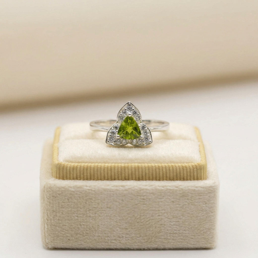 Natural Peridot & CZ Ring | 925 Sterling Silver | Gemstone Band | Handmade Ring Jaipur