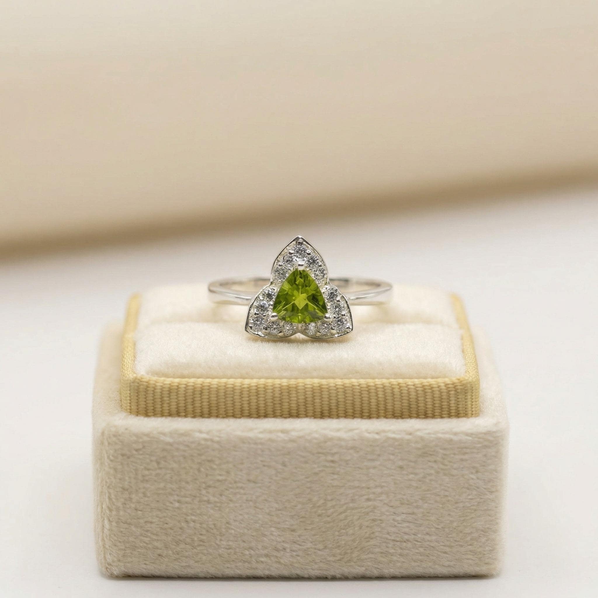 Natural Peridot & CZ Ring | 925 Sterling Silver | Gemstone Band | Handmade Ring Jaipur