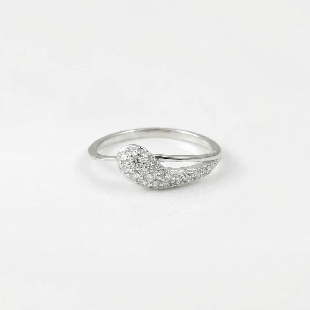 Sterling Silver CZ Teardrop Ring, Pavé Tapered Band, Boho Stackable Jewelry