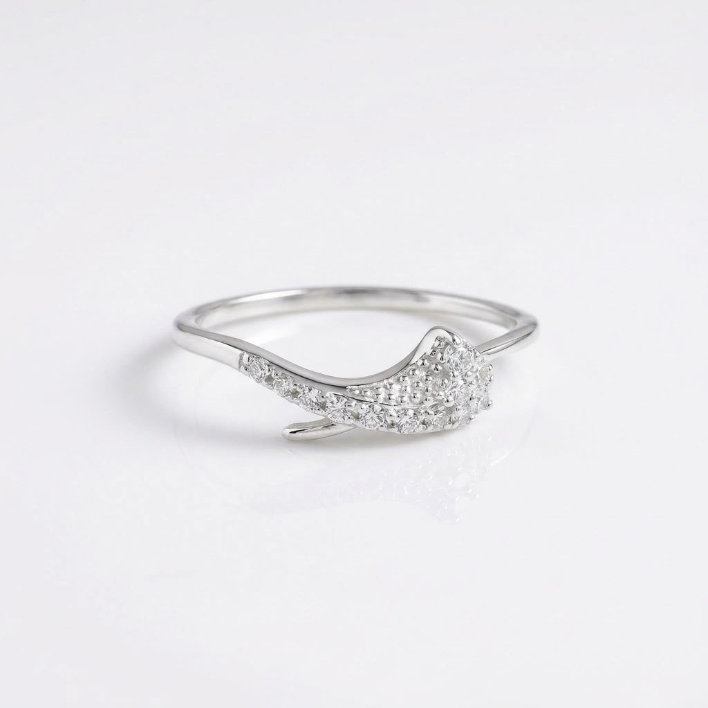 Sterling Silver CZ Wing Ring, Pavé Feather Open Band, Boho Stacker Jewelry