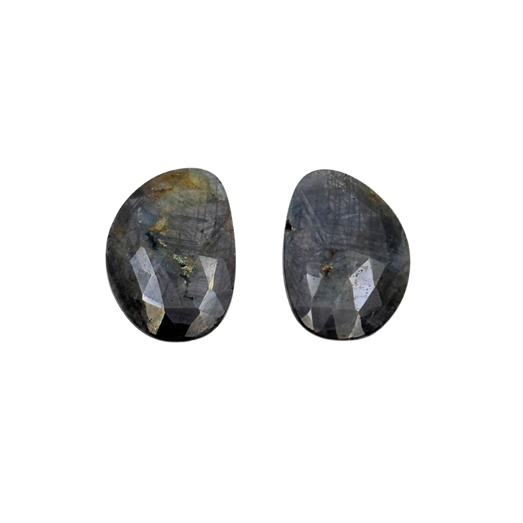 Untreated Sapphire Gemstone Pair: Rose Cut Slices for Jewelry