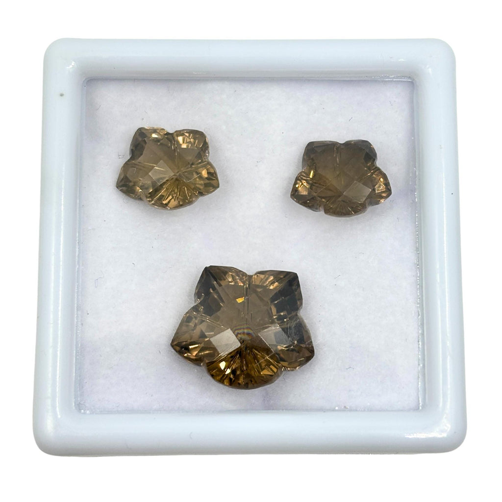 Smoky Quartz Gemstone Pair – Flower Cut, Deep Brown Matched Stones