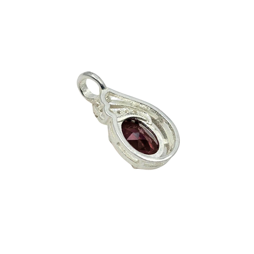 Garnet Oval CZ Pendant in 925 Sterling Silver – Deep Red January Birthstone Necklace, Elegant Gemstone Jewelry Gift for Her