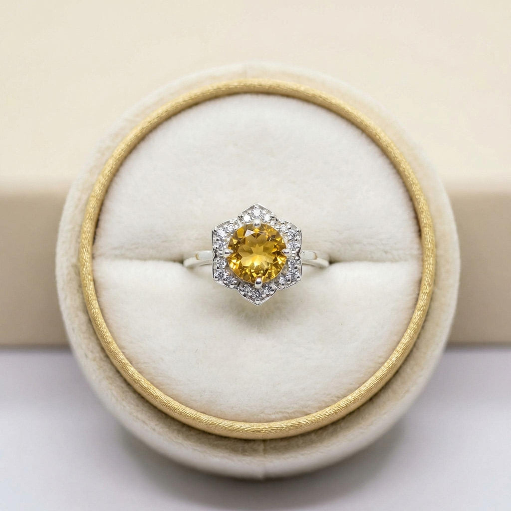 Natural Citrine Ring | 925 Sterling Silver | November Birthstone | Floral Gemstone Band | Handmade in Jaipur