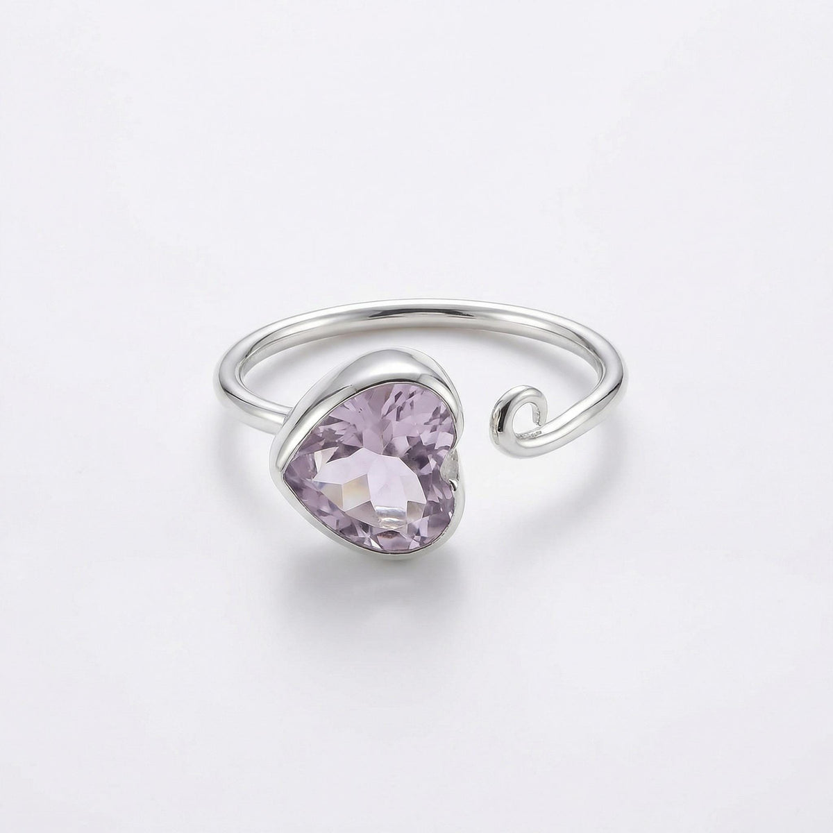 Amethyst Heart Adjustable Sterling Silver Ring: Handmade February Birthstone