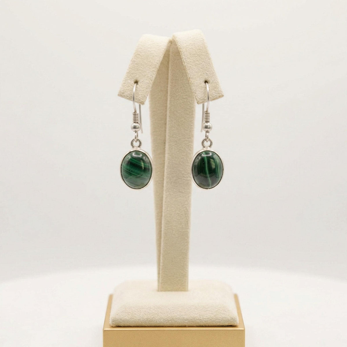 Malachite Oval Drop Earrings 925 Sterling Silver | Gemstone Dangle | Gift for Her | Handmade Jewelry