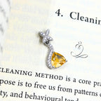 Citrine Trillion Pendant – Sterling Silver CZ Flower Drop, November Birthstone