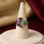 Natural Amethyst & Onyx Ring | 925 Sterling Silver | Celestial Gemstone Band | Handmade Ring Jaipur