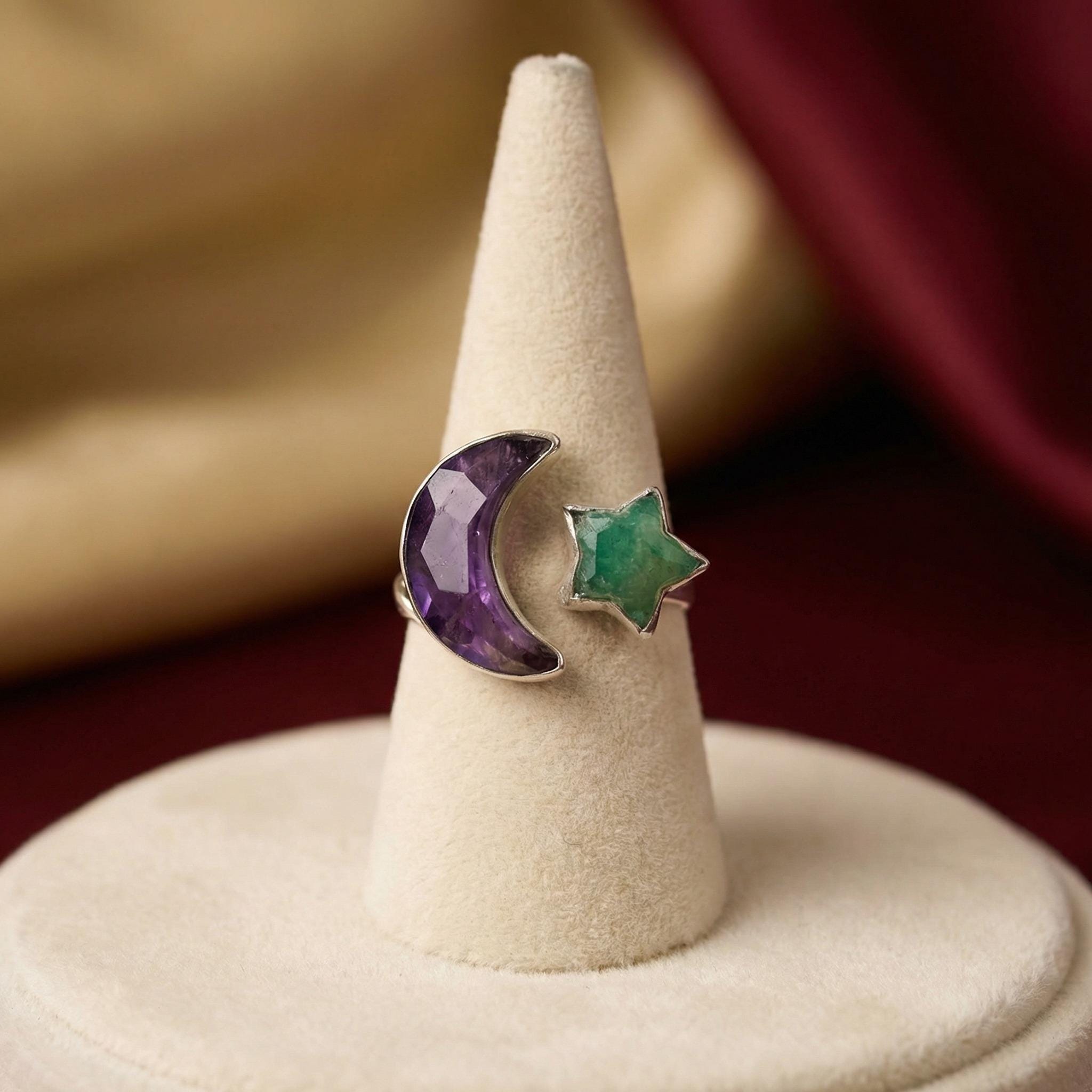 Natural Amethyst & Onyx Ring | 925 Sterling Silver | Celestial Gemstone Band | Handmade Ring Jaipur