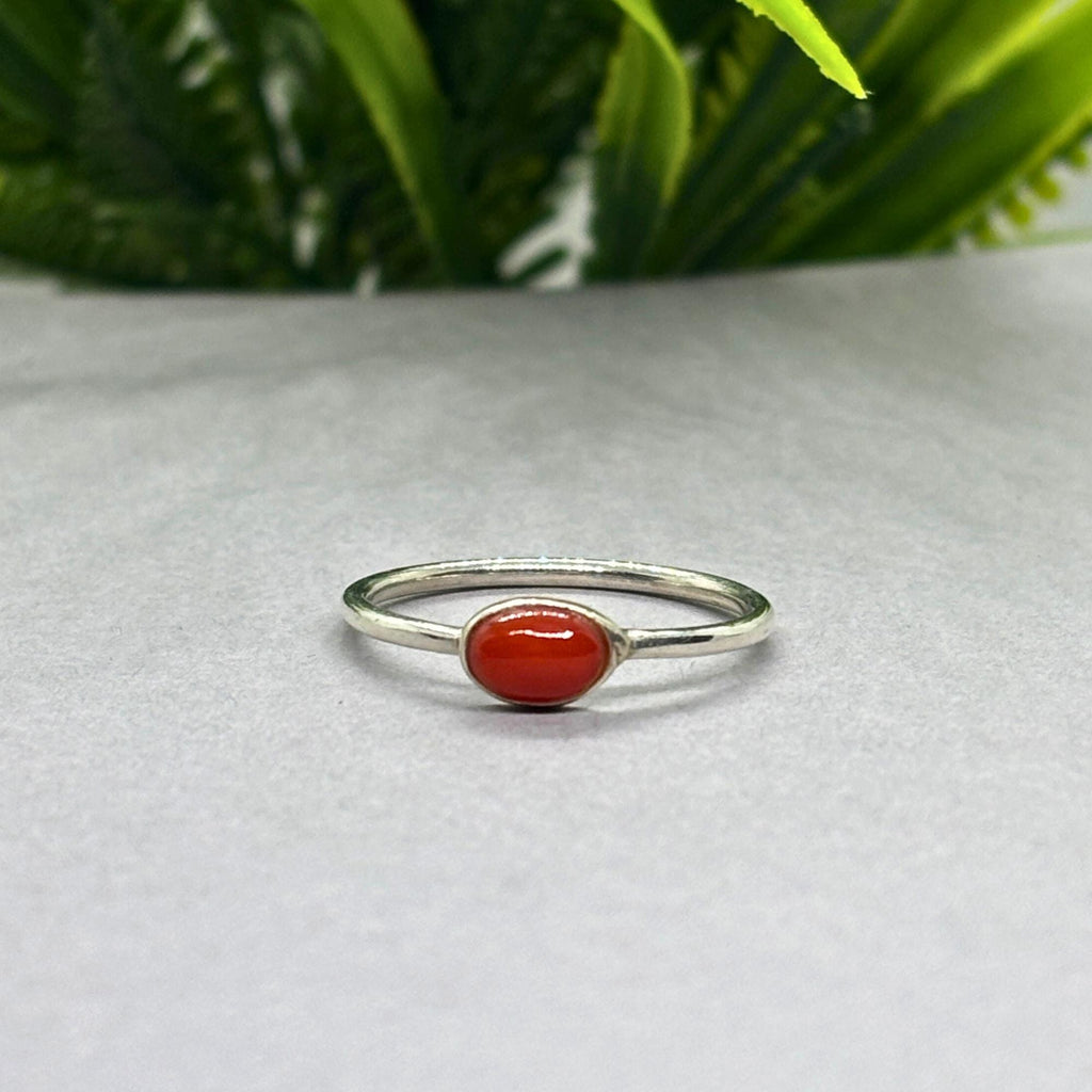 Natural Coral Oval Ring | 925 Sterling Silver | Boho Gemstone Band | Handmade Ring Jaipur