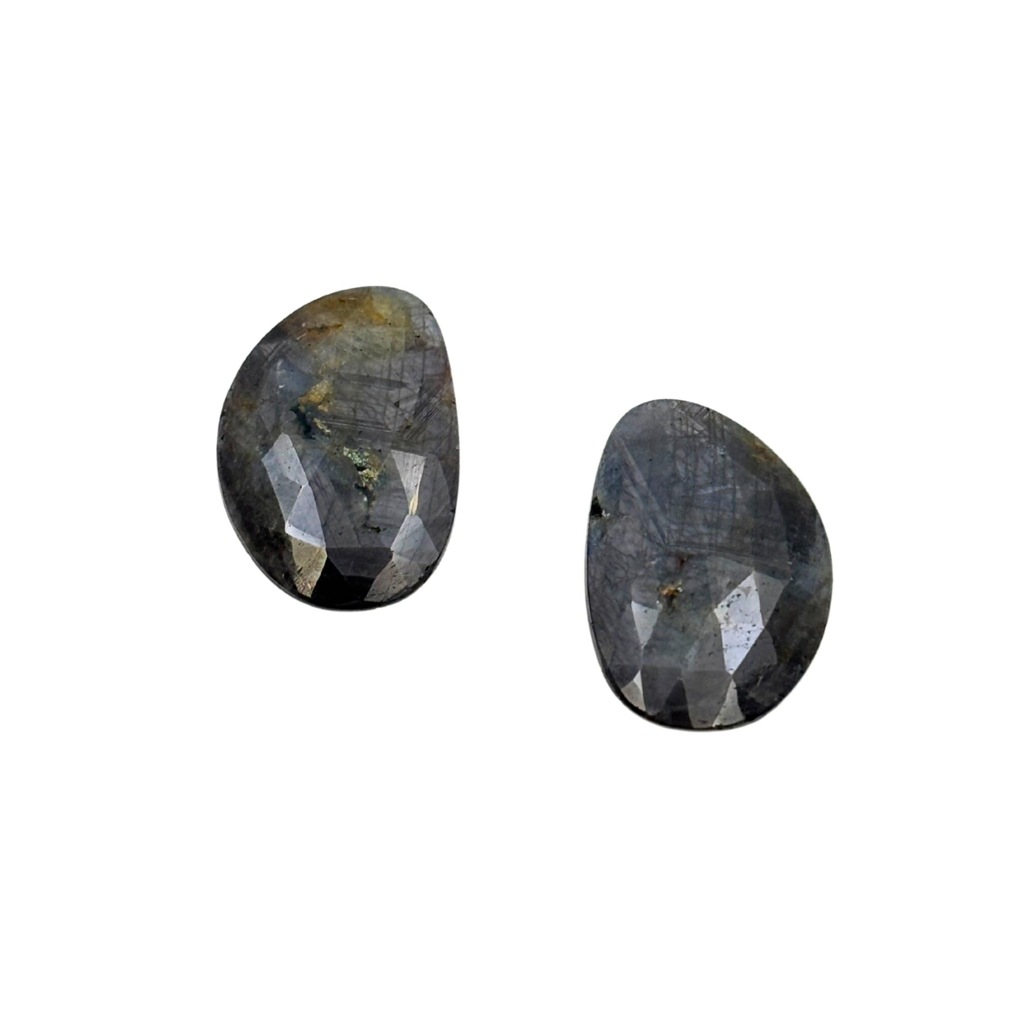 Untreated Sapphire Gemstone Pair: Rose Cut Slices for Jewelry