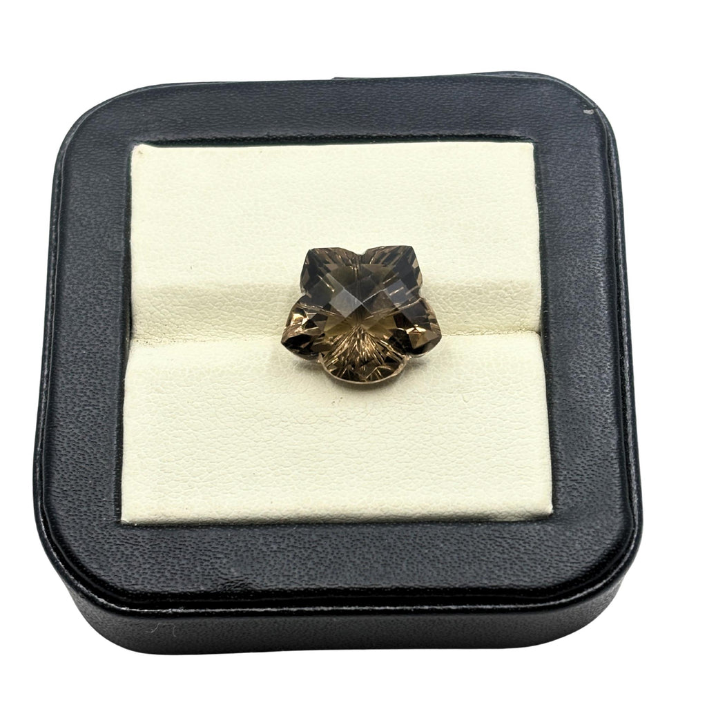 Smoky Quartz Gemstone Pair – Flower Cut, Deep Brown Matched Stones
