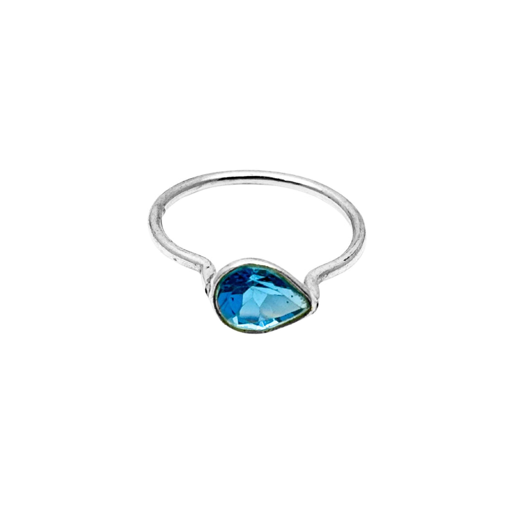 Blue Topaz Pear Ring – 925 Sterling Silver, Faceted Gemstone Solitaire, Handmade December Birthstone Gift