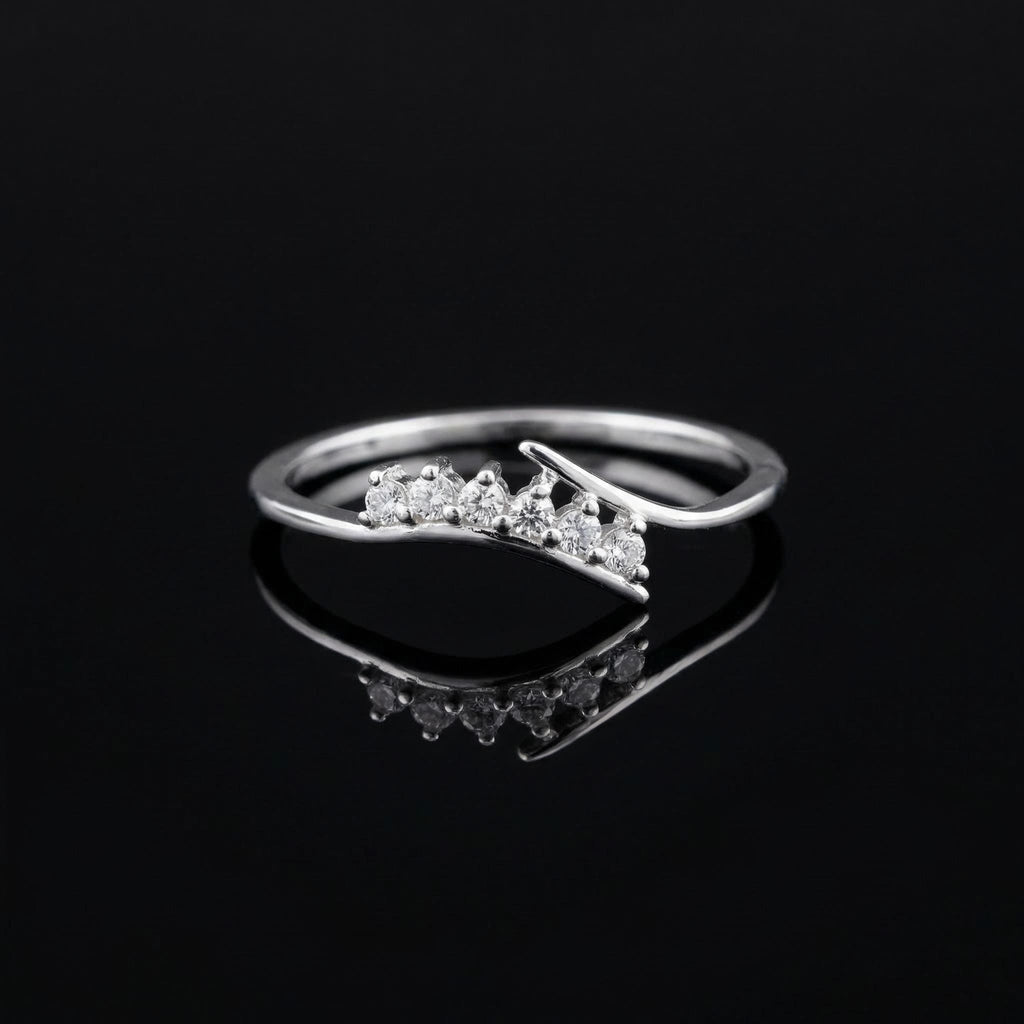 Sterling Silver Tiara Ring • Cubic Zirconia Wedding Band • Minimalist Crown Stacking Ring