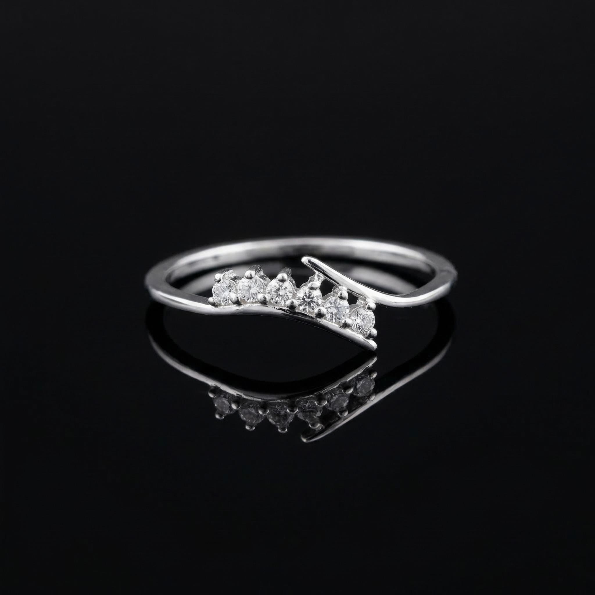 Sterling Silver Tiara Ring • Cubic Zirconia Wedding Band • Minimalist Crown Stacking Ring