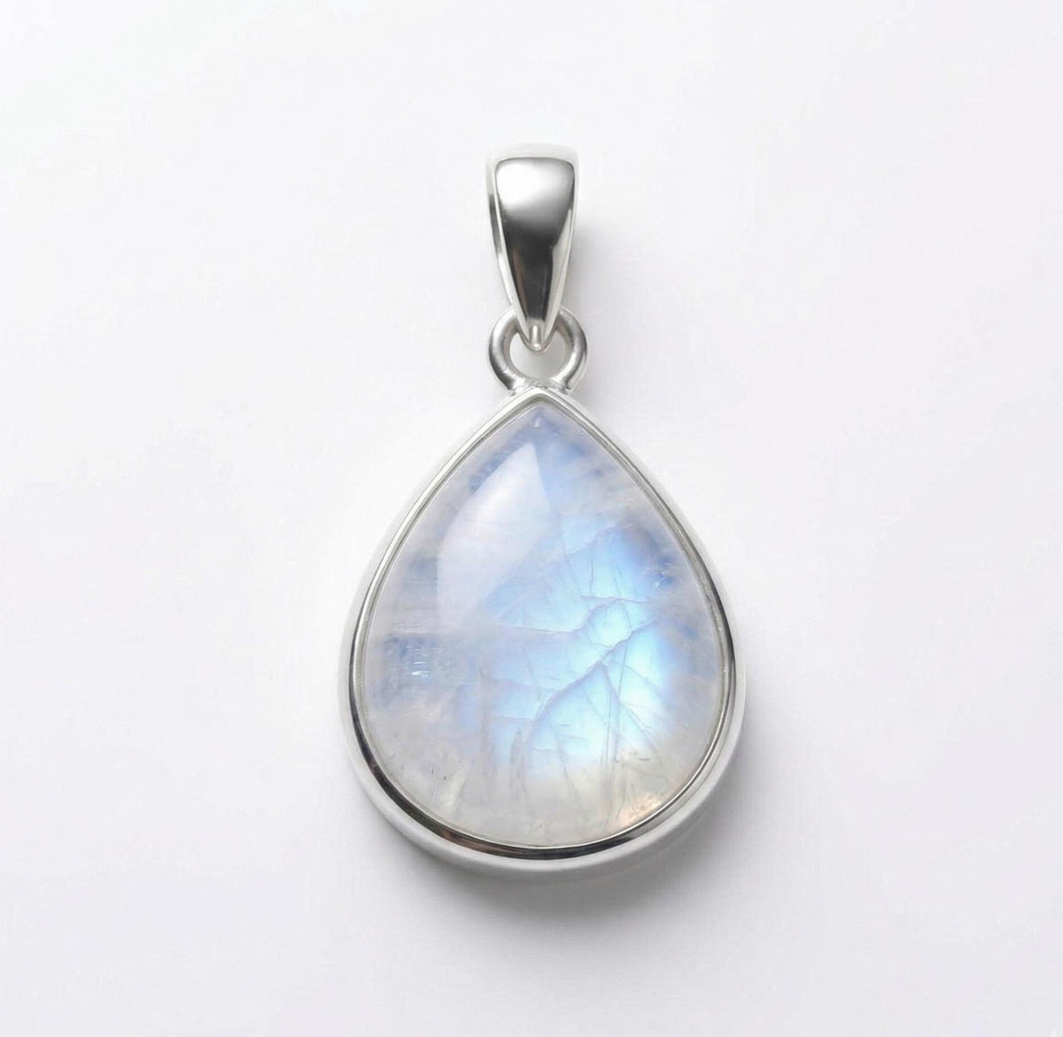 Teardrop Moonstone Pendant – Bezel Set Sterling Silver, Minimalist Boho Necklace