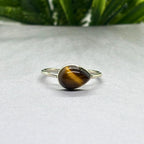 Tiger Eye Pear Ring: 925 Sterling Silver Boho Gemstone