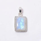 Rectangle Moonstone Pendant – Sterling Silver Boho Gemstone Jewelry