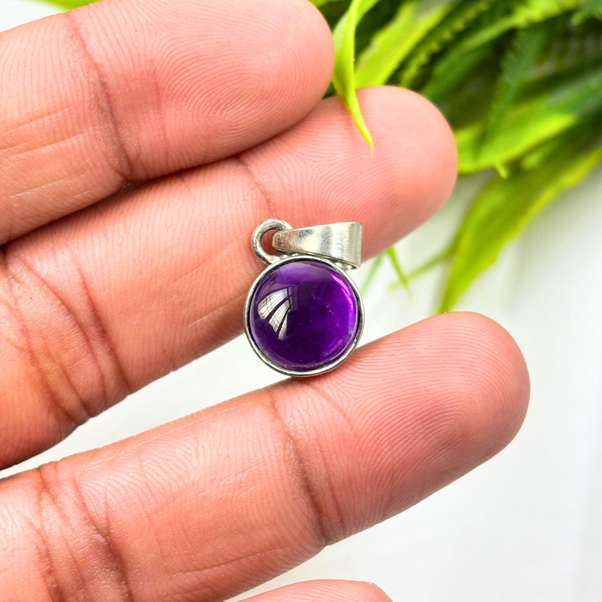 Amethyst Cabochon Pendant in 925 Sterling Silver – Round Purple February Birthstone Necklace, Minimalist Gemstone Jewelry Gift for Her