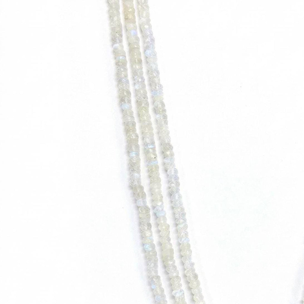 Beaded Moonstone Necklace, Three Line Long Layered Gemstone Necklace, Boho Statement Jewelry, Gift for Her