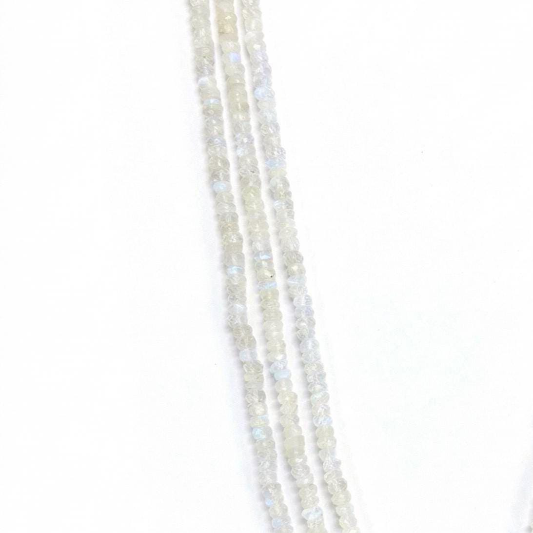 Beaded Moonstone Necklace, Three Line Long Layered Gemstone Necklace, Boho Statement Jewelry, Gift for Her