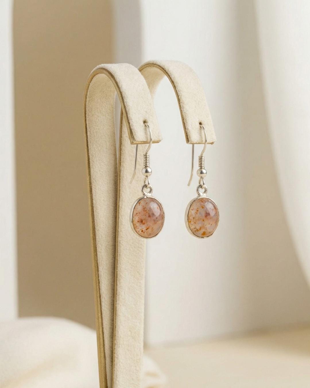Sunstone Oval Drop Earrings 925 Sterling Silver | Gemstone Dangle | Gift for Her | Boho Jewelry