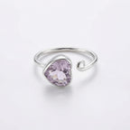 Amethyst Heart Adjustable Sterling Silver Ring: Handmade February Birthstone