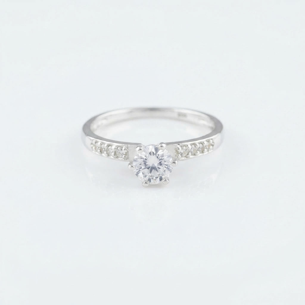 Sterling Silver CZ Solitaire Ring, Minimalist Engagement Band, Diamond Look Women's Jewelry