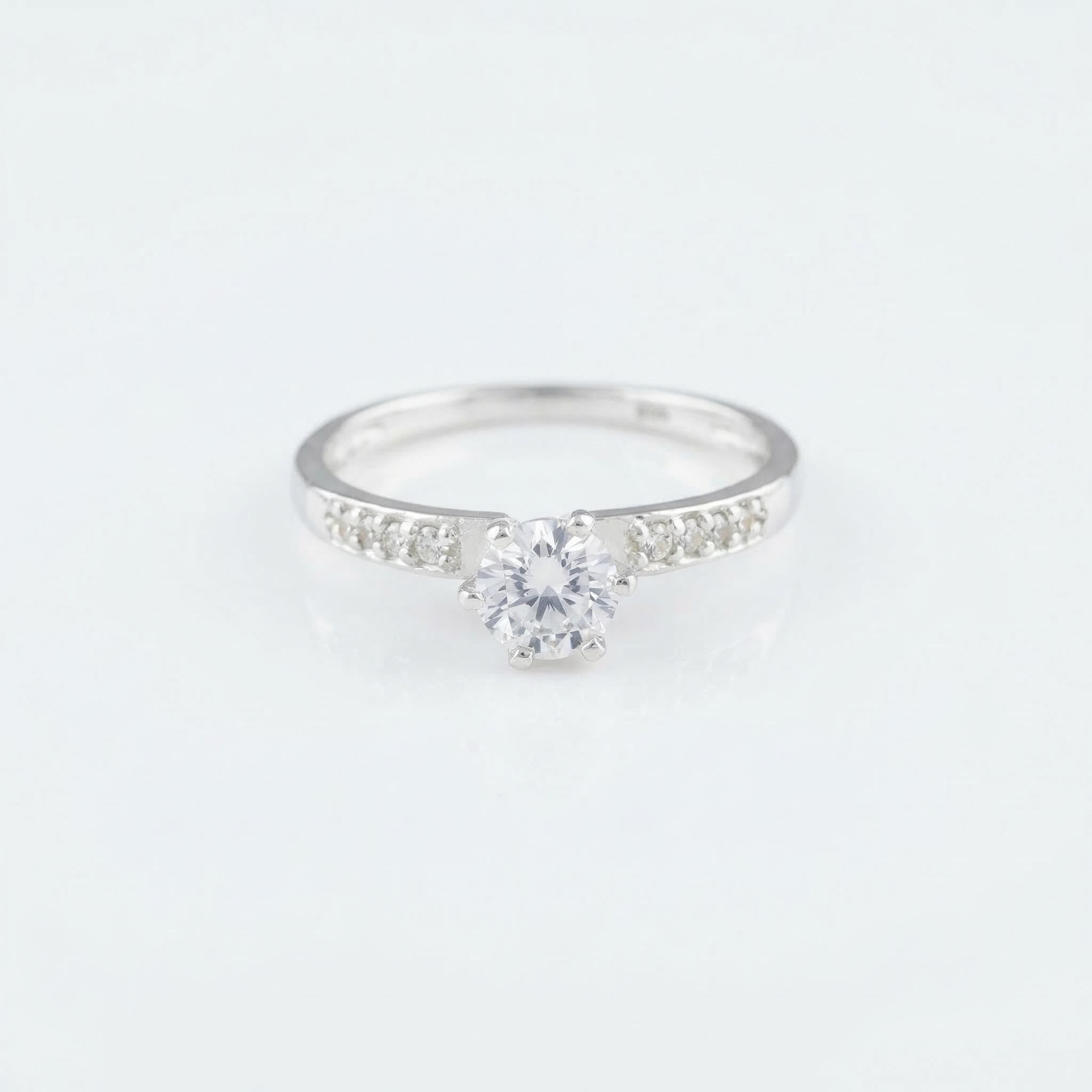 Sterling Silver CZ Solitaire Ring, Minimalist Engagement Band, Diamond Look Women's Jewelry