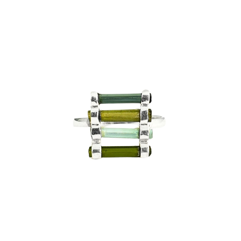 Raw Green Tourmaline Bar Ring: Sterling Silver October Birthstone
